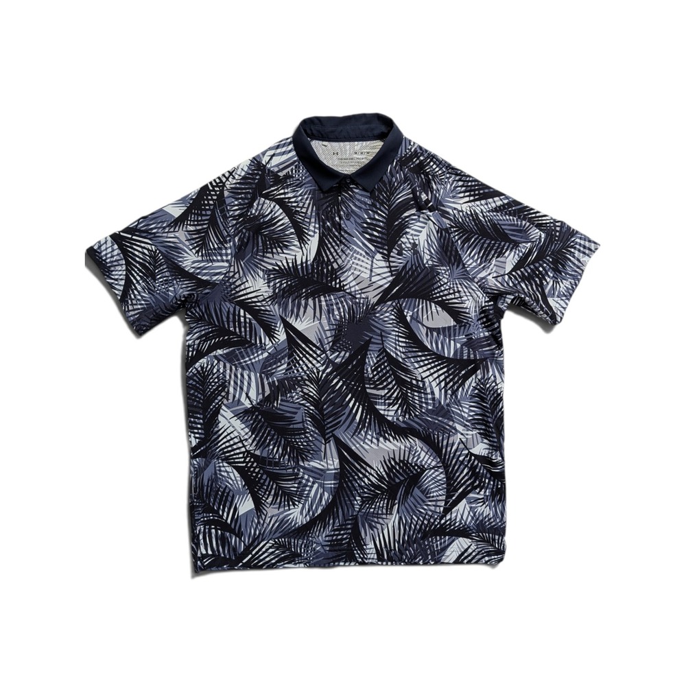 Under Armour Mens Polo Shirt Medium Iso-Chill Tropical Palm Print Navy Grey